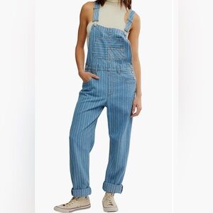 Free People We The Free Ziggy Stripe Denim Overalls Size XL